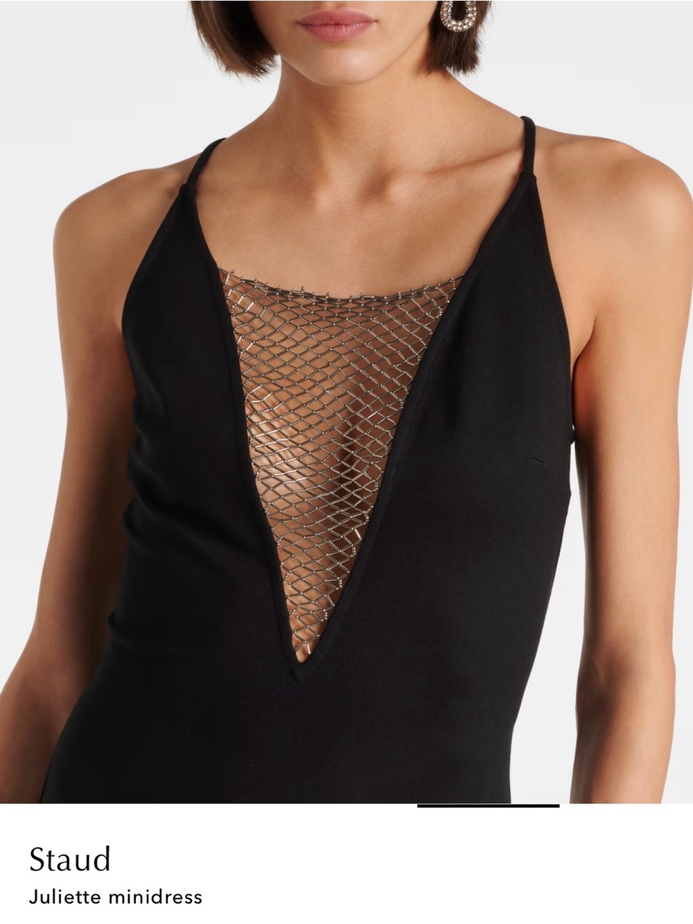 STAUD Black Mini Dress with Silver Mesh Inset